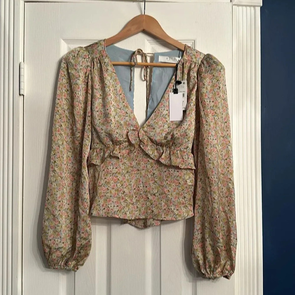 NWT ASTR Floral Long Sleeve Tie Back Ruffle Bust Top - size small - Picture 4 of 6